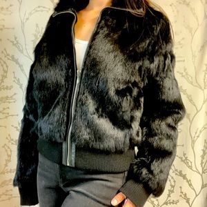 Wilson’s leather - black rabbit fur jacket